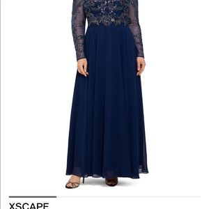 Macy’s Xscape Plus Size Embellished Illusion Gown - Navy - 16W